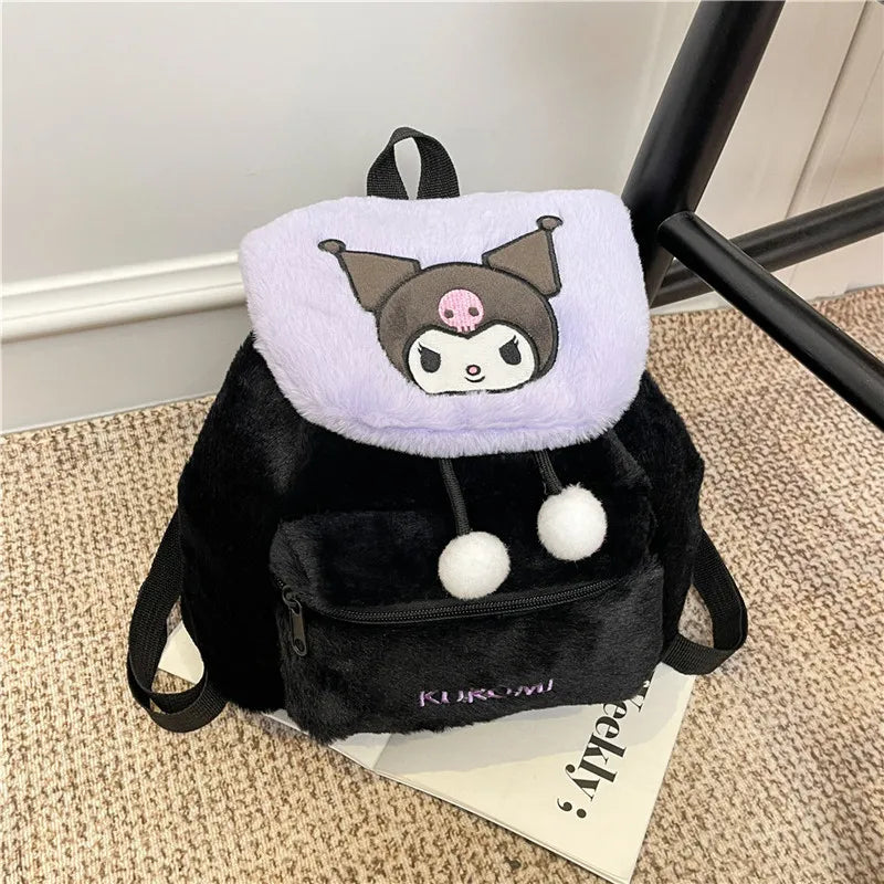 Sanrio Plush Backpack Cartoon Kuromi Melody Cute Backpack Female Sweet Backpack Doll Bag