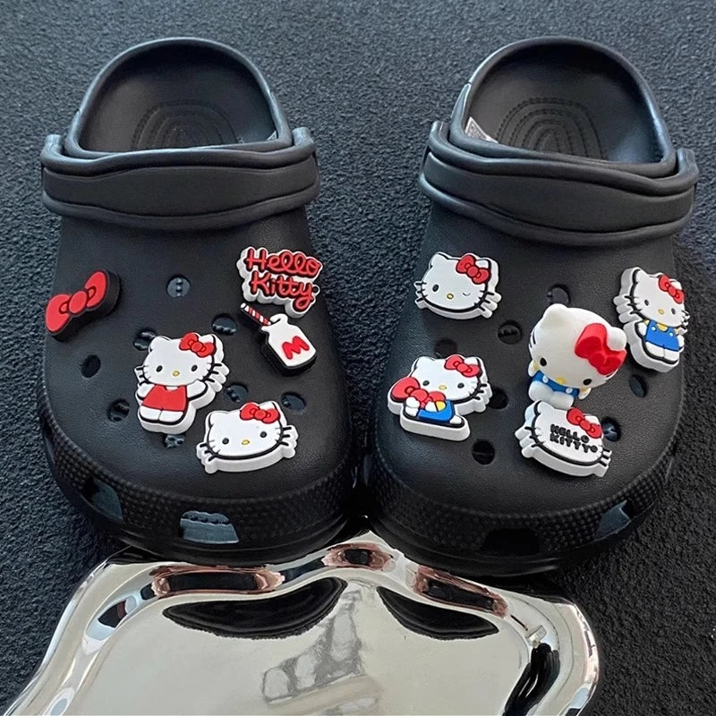 10-Piece Hello Kitty Bow Sandal Charms Set – Cute PVC Shoe Accessories for Clogs & Garden Shoes