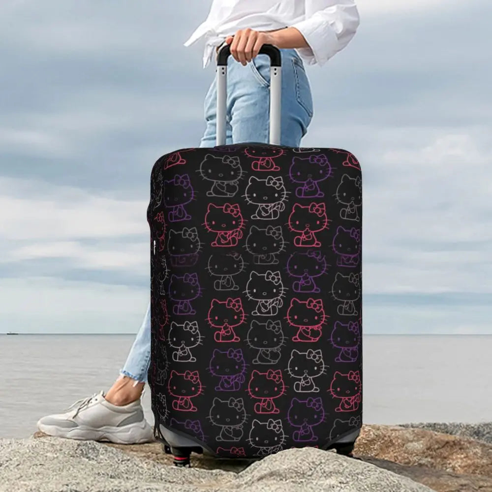 Custom Girls Kitten Classical Printing Luggage Cover Elastic Cute KT Cat Travel Suitcase Protective Covers Fits 18-32 Inch