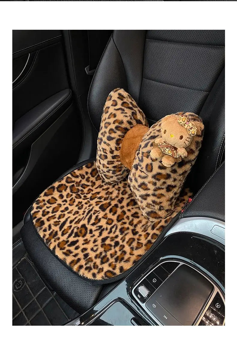 Hello Kitty Car Headrest Neck Pillow Seat Leopard Print Cushion Car Accessory for Girls Car Pillow Lumbar Support Accessories