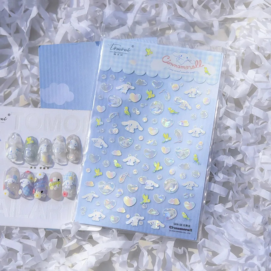 1PCS New Color Laser Hello Kitty Cartoon 5D Nail Stickers Sanrio Cinnamoroll Pochacco Nail Art Supplies DIY Nail Art Stickers