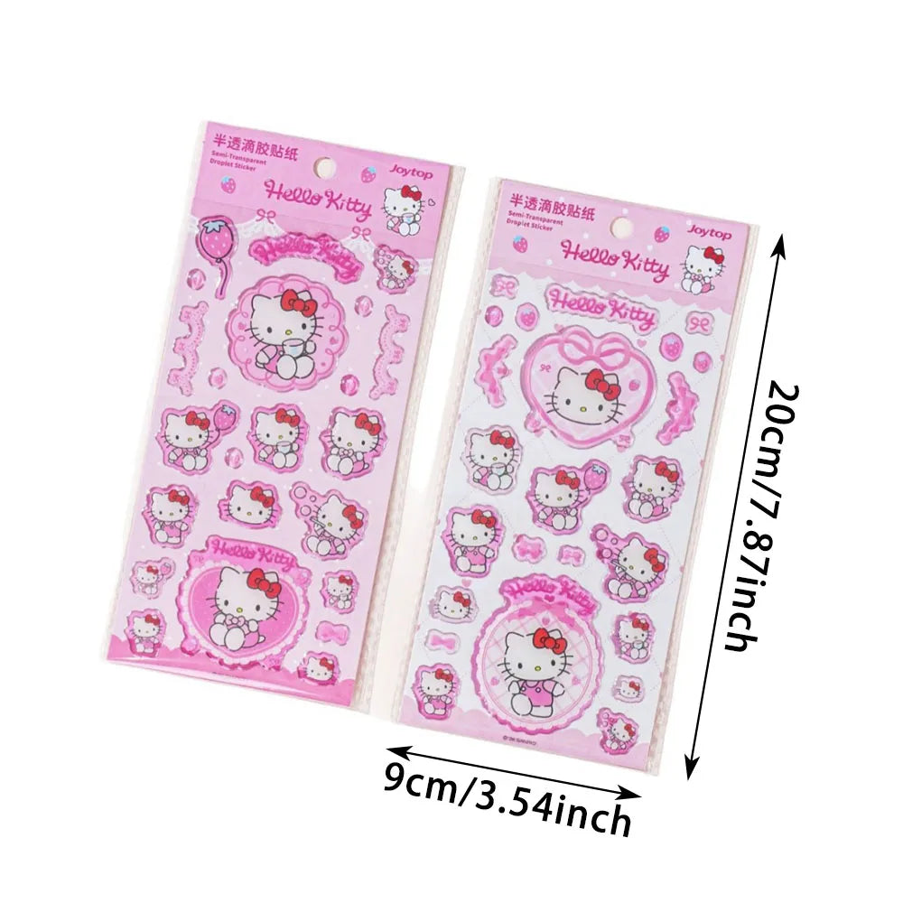 Sanrio Hello Kitty Stickers Strawberry Series 3D Droplet Decals for Phone Laptop Journal Stationery Gifts