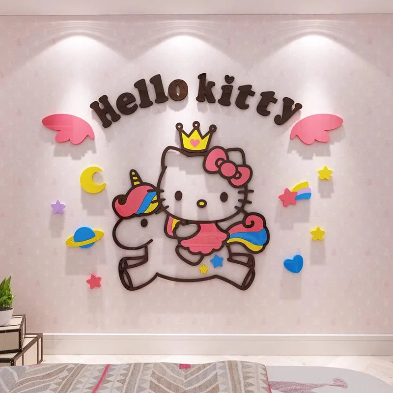 Sanrio Hello Kitty Room Decor Acrylic 3D Wall Sticker Self-Adhesive Cute Children Background Wall Decorative Painting Kid Gifts