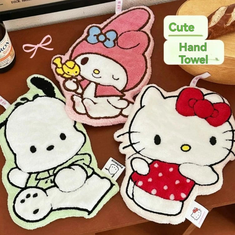Hello Kitty Coral Velvet Hand Towels – Cute Hanging Absorbent Towels (1 or 4 Pack) for Bathroom & Kitchen
