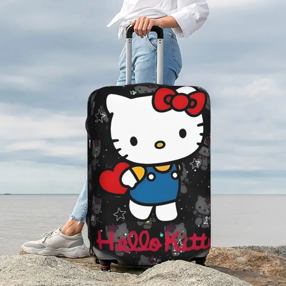 Custom Girls Kitten Classical Printing Luggage Cover Elastic Cute KT Cat Travel Suitcase Protective Covers Fits 18-32 Inch