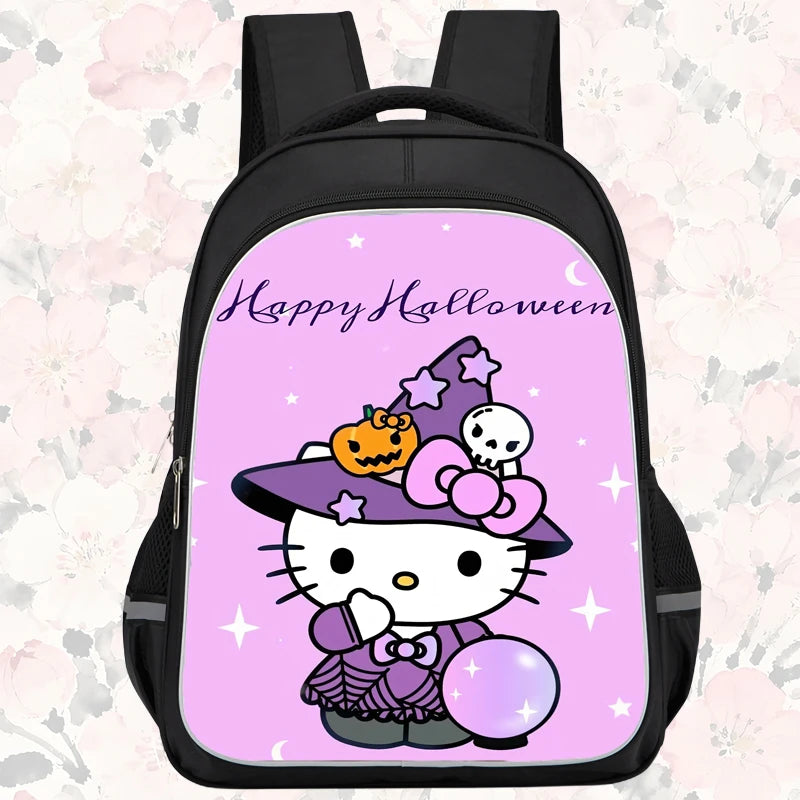 16-inch cartoon children's backpack, unisex, large capacity, double zippered pockets, ergonomic back support, Hello Kitty-theme