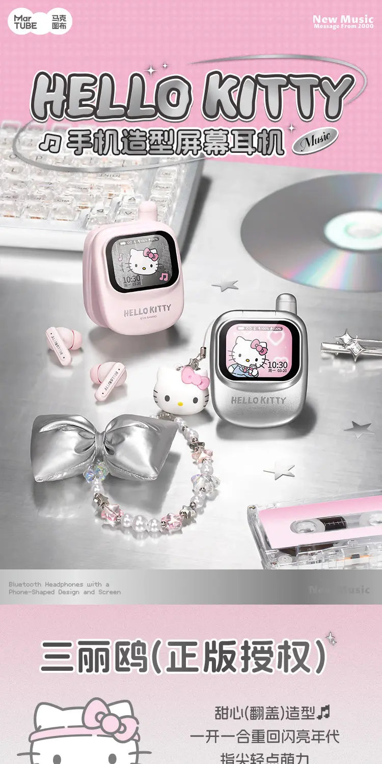 Martube Sanrio Hello Kitty Screen Display Smart Bluetooth Earbuds In-Ear Hi-Fi Sound Noise Cancelling Headset Birthday Toy Gift
