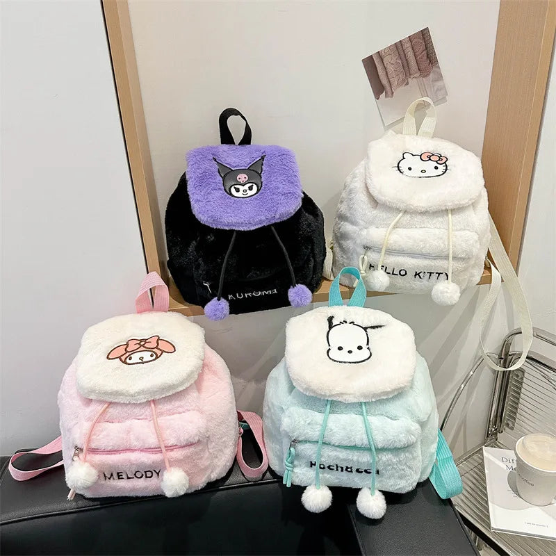 Sanrio Plush Backpack Cartoon Kuromi Melody Cute Backpack Female Sweet Backpack Doll Bag