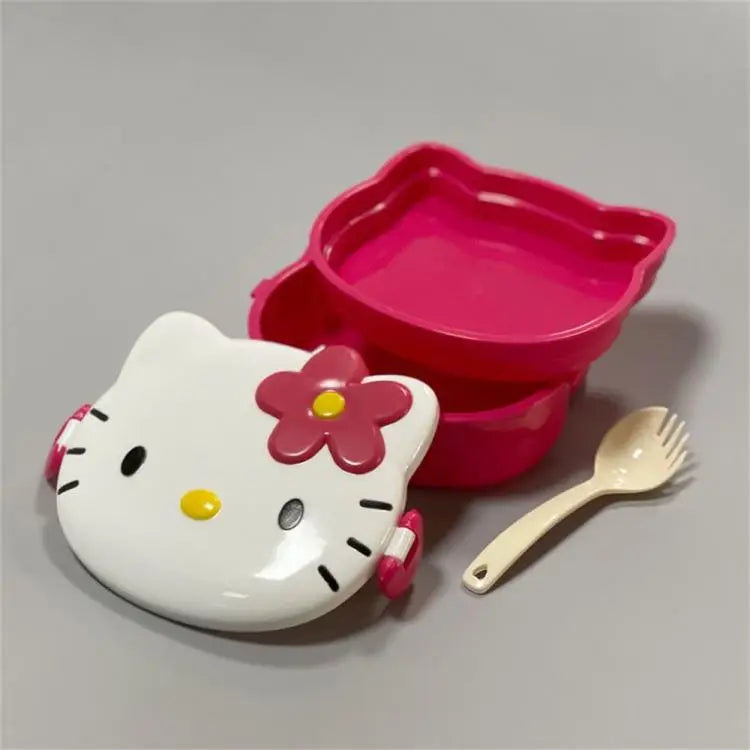 Kitty Double Layer Lunch Box Food Grade Leakproof Bento Box Cute Kawaii Design Portable Container for Office Workers