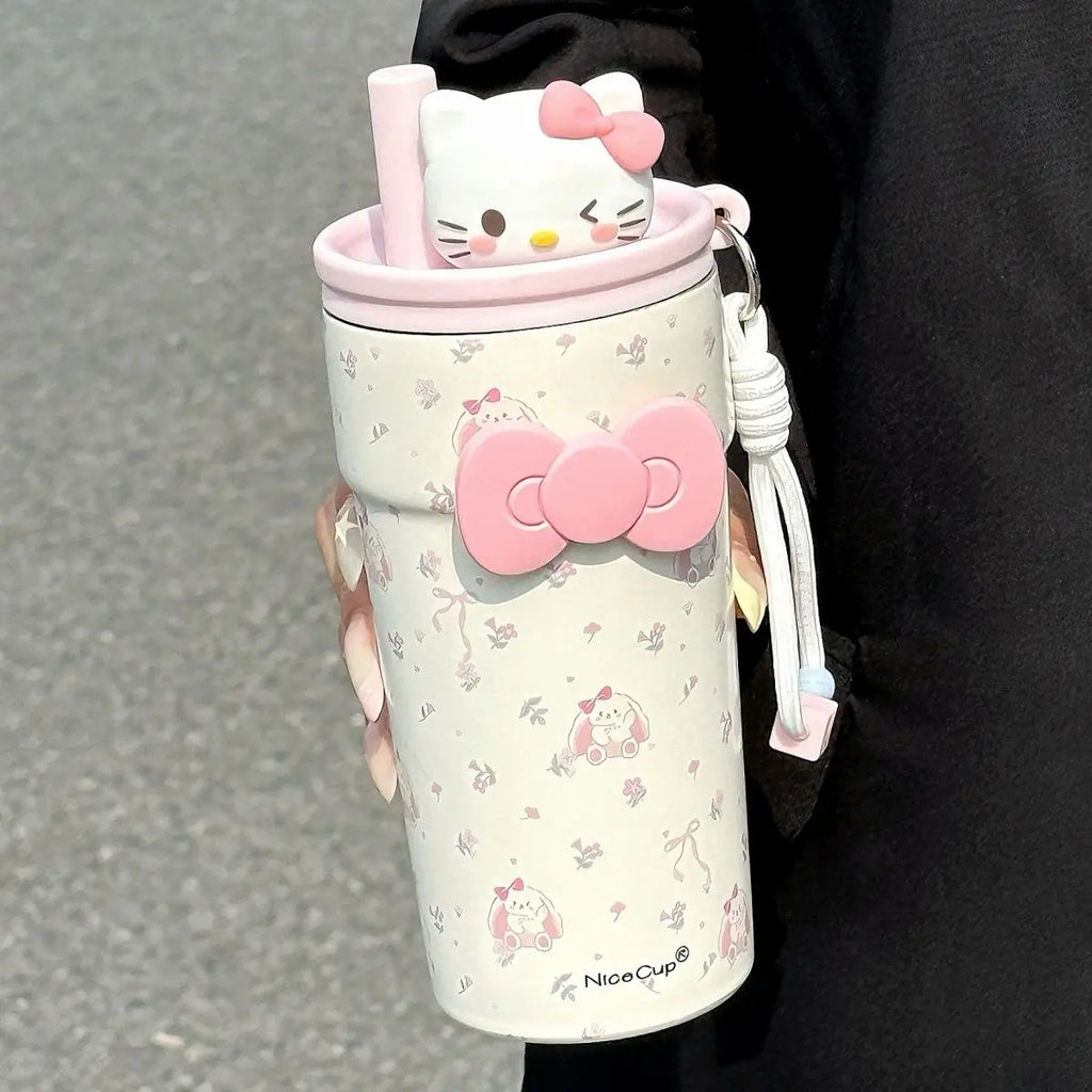 New Campus Style Sanrio Hello Kitty Insulated Tumbler with Straw – Large Capacity 316 Stainless Steel Leak-Proof Travel Coffee Cup – Cute Cartoon Water Bottle
