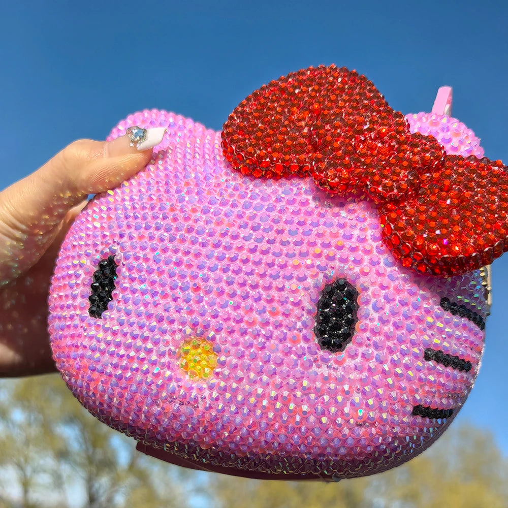 Hello Kitty Rhinestone Bling Leather Mini Bag – Cute Organizer for Earphones, Cables & Small Accessories