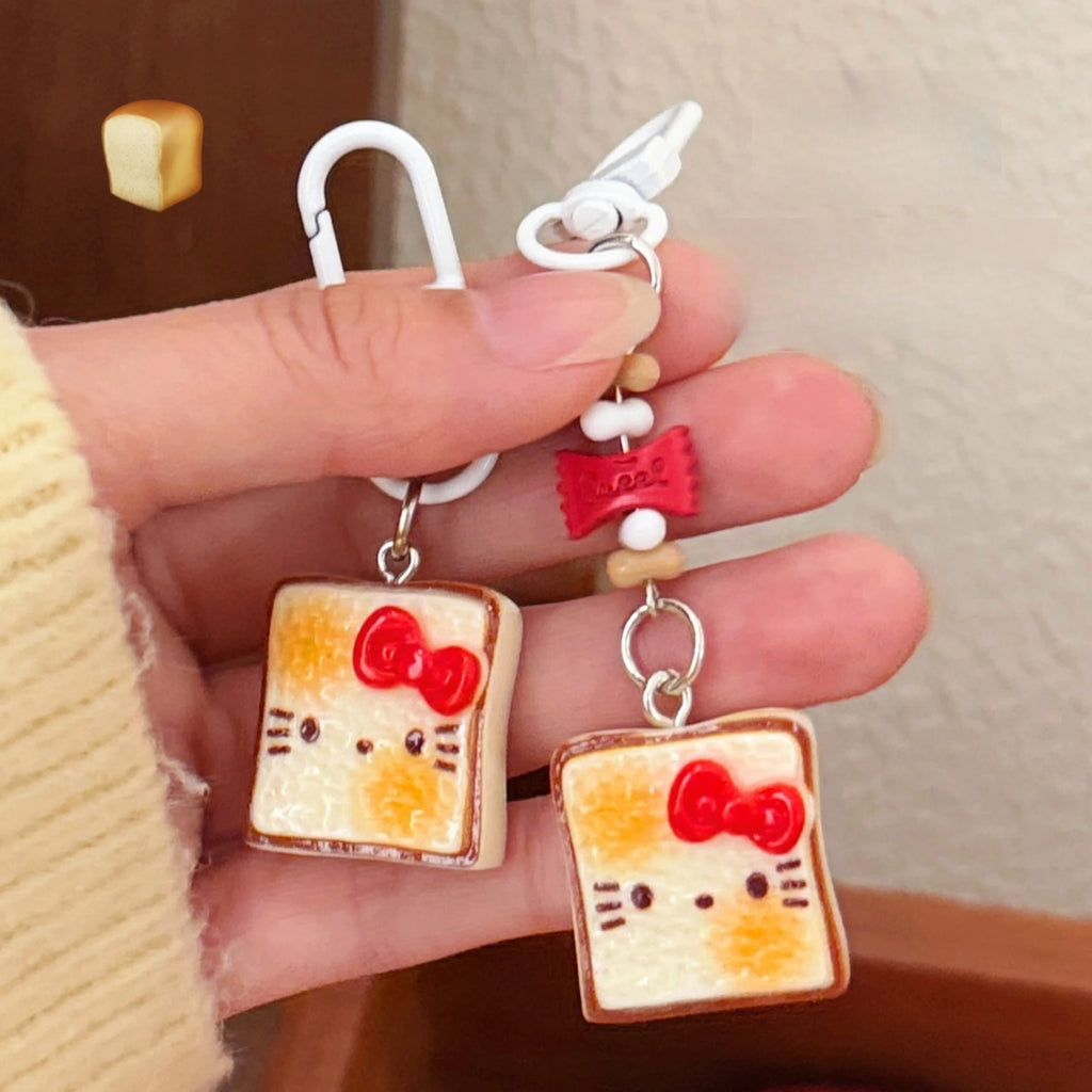 Hot Cute and Creative Toast-Shaped Cat Keychain Pendant Backpack Decoration Small Hanging Ornament Cat Keychain @