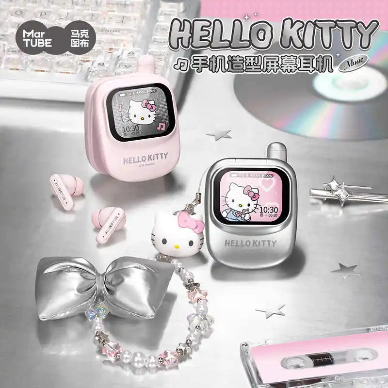 Hello Kitty Wireless Bluetooth Earphones Intelligent Touch Screen Anime Peripheral Creative Gift High Quality Noise Reduction