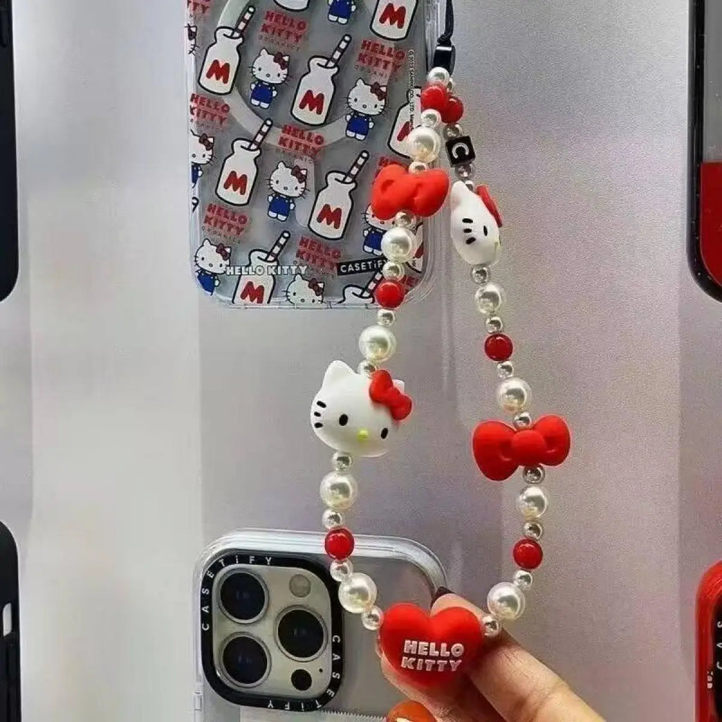 Cute Hello Kitty Beaded Phone Lanyard – Girly Phone Charm Strap & Anti-Lost Mobile Phone Chain