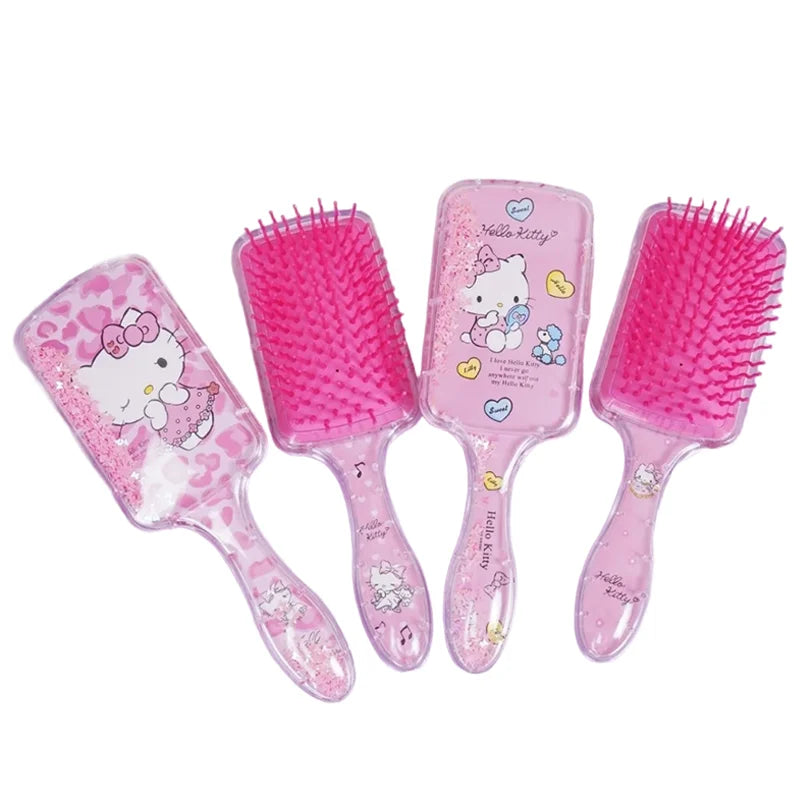 HelloKitty Combs Glitter Sequins Hair Brush Cartoon Floating Quicksand Detangling Air Cushion Combs Hair Care Tool Girl Gifts