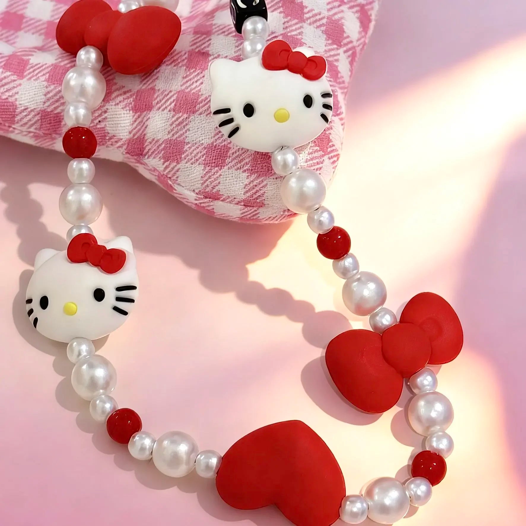 Cute Hello Kitty Beaded Phone Lanyard – Girly Phone Charm Strap & Anti-Lost Mobile Phone Chain