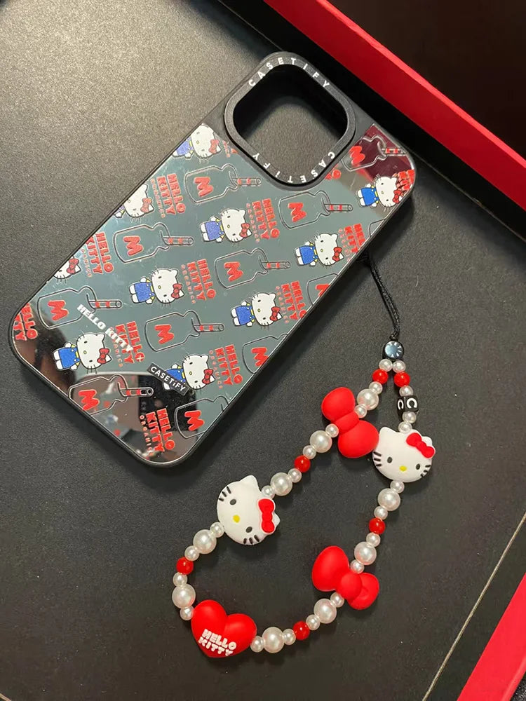 Cute Hello Kitty Beaded Phone Lanyard – Girly Phone Charm Strap & Anti-Lost Mobile Phone Chain