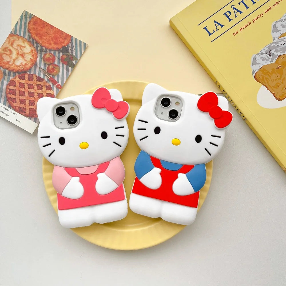 Hello Kitty 3D Silicone Soft Phone Case For iPhone 17 Pro 16 Plus 15 14 13 12 Mini 11 Pro Max XR X XS 7 8 Shockproof Phone Cover