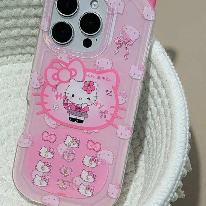 Cute Hello Kitty Phone Case Korean Japanese Style Retro Telephone Anti Drop for IPhone 14 15 16 17 Pro Max Protective Cover Gift