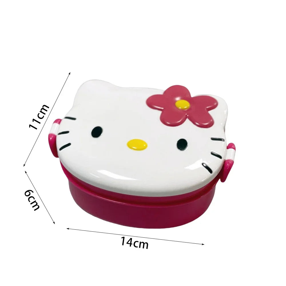 Kawaii Hello Kitty Double Lunch Box Microwave Plastic Lunch Box Student Fruit Lunch Box Cute Daily Tableware