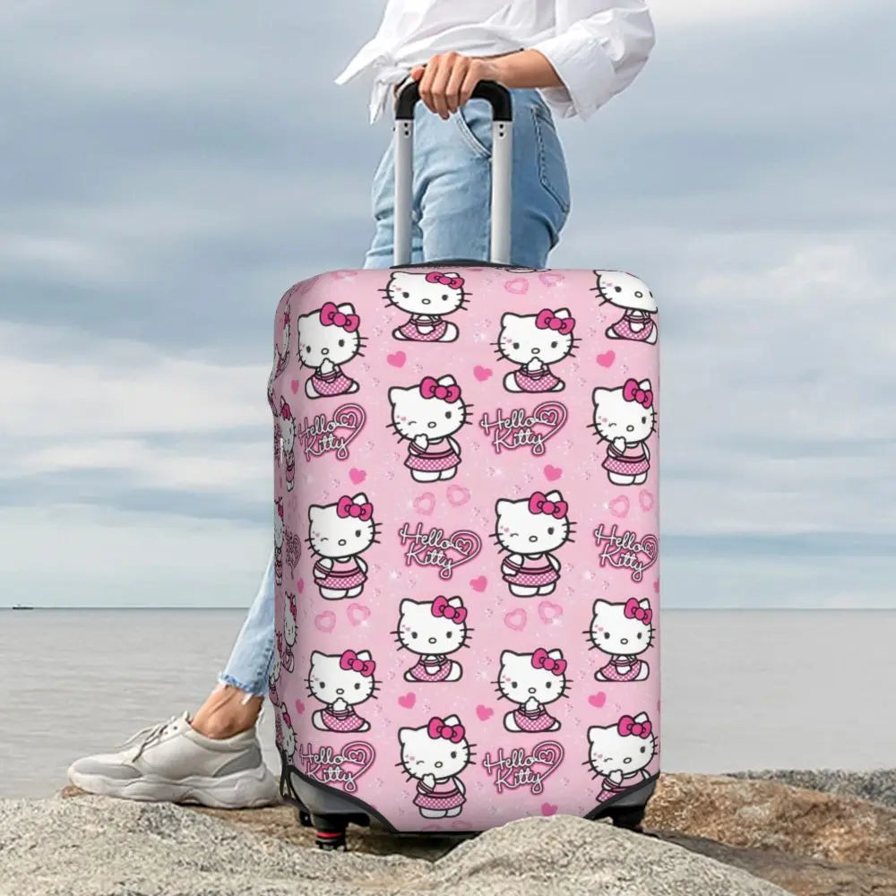 Custom Girls Kitten Classical Printing Luggage Cover Elastic Cute KT Cat Travel Suitcase Protective Covers Fits 18-32 Inch