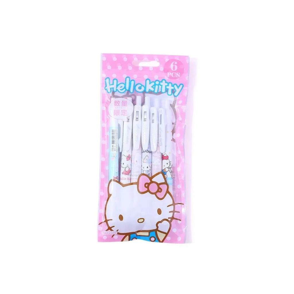 6Pcs Sanrio Hello Kitty Gel Pens – Kawaii Black Ink Signature Pens – Cute Stationery Writing Tools for School, Office & Gifts