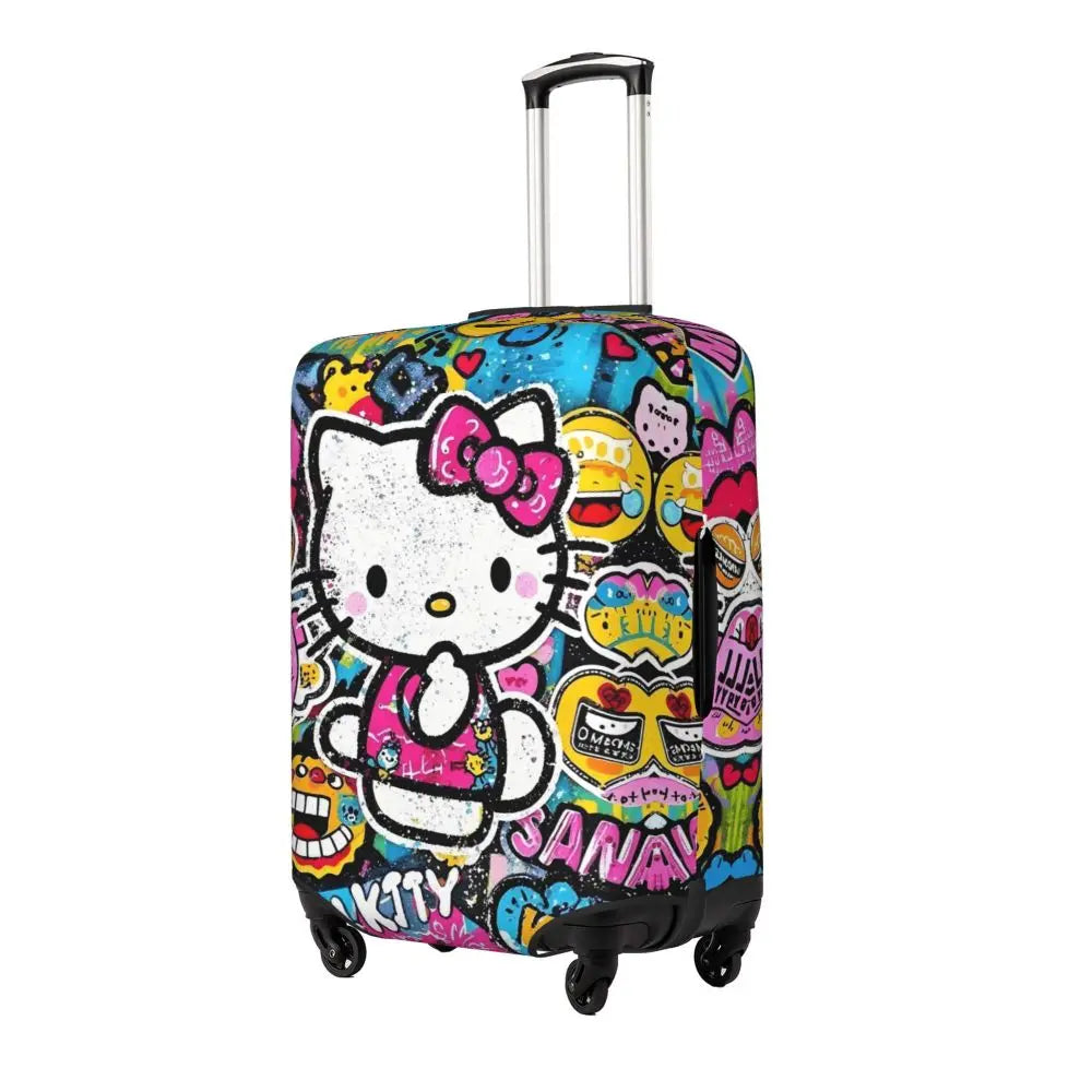Custom Girls Kitten Classical Printing Luggage Cover Elastic Cute KT Cat Travel Suitcase Protective Covers Fits 18-32 Inch