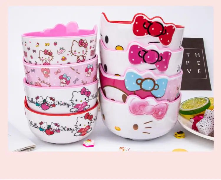 Kitty Unbreakable Kids Bowl with Large Capacity BPA-Free Dishwasher Safe Heat-Resistant Melamine Baby Tableware for Kids Adults