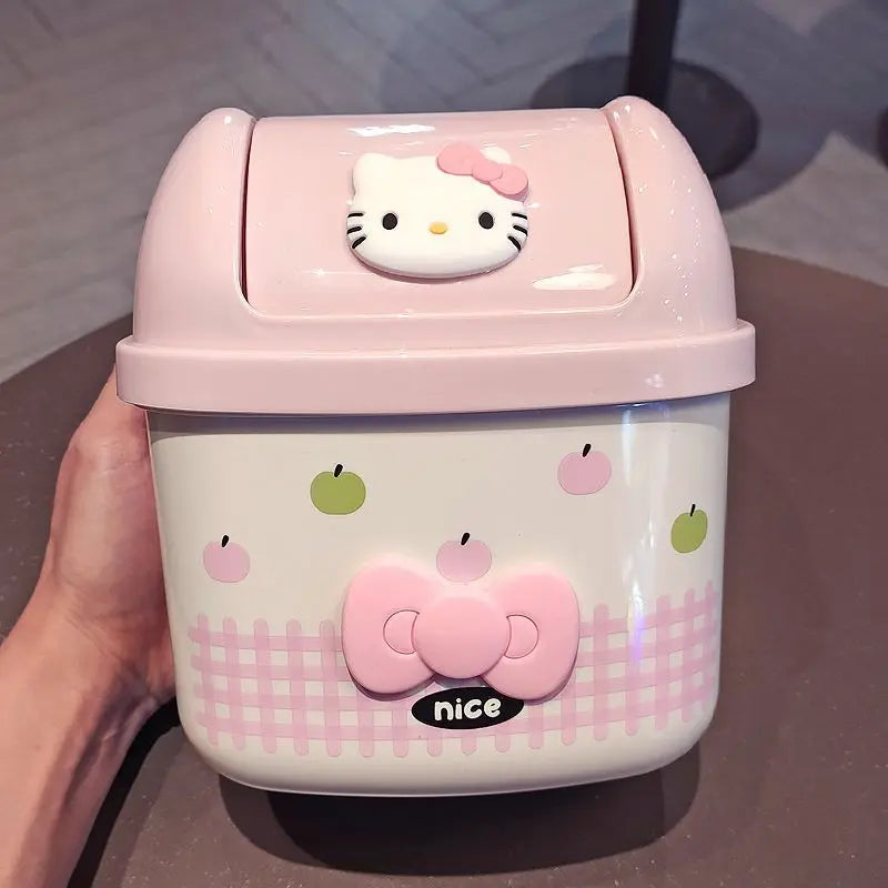 Cute Hello Kitty Flip-Top Desktop Trash Can – Mini Storage Bin for Office, Home & Kids Room