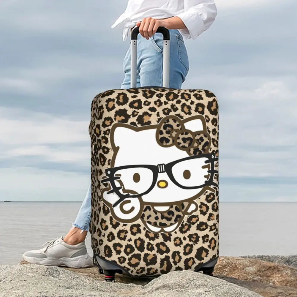 Custom Girls Kitten Classical Printing Luggage Cover Elastic Cute KT Cat Travel Suitcase Protective Covers Fits 18-32 Inch
