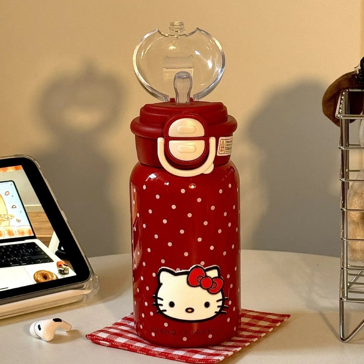 Hello Kitty Retro Red Polka Dot Thermos Cup – 316 Stainless Steel Vacuum Travel Water Bottle for Students
