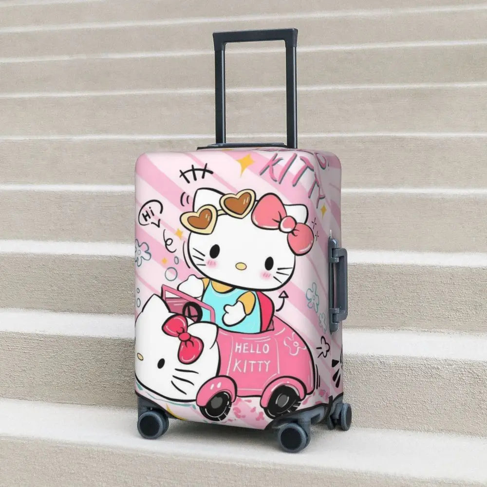 Custom Girls Kitten Classical Printing Luggage Cover Elastic Cute KT Cat Travel Suitcase Protective Covers Fits 18-32 Inch