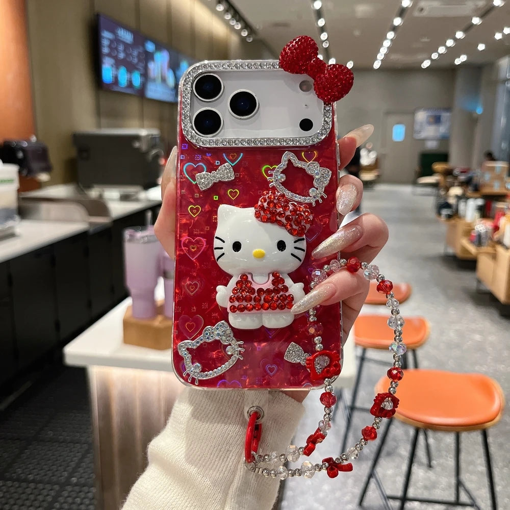 3D Hello Kitty Bling Glitter Phone Case – Cute Sparkly Hard Cover for iPhone 12, 13, 14, 15, 16 & 17 Pro Max