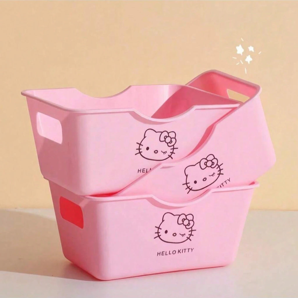 Hello Kitty Desktop Storage Basket – Multi-Functional Organizer Box Set for Cosmetics, Stationery & Snacks – Kawaii Room Decor
