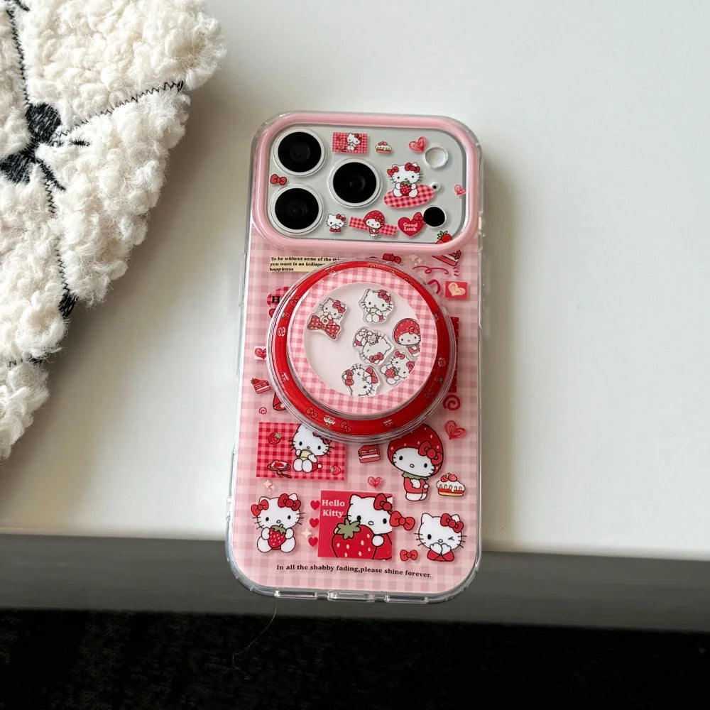 Strawberry Hello Kitty Magnetic Phone Case – Full Coverage Shockproof Protective Cover for iPhone 14, 15, 16 & 17 Pro / Pro Max