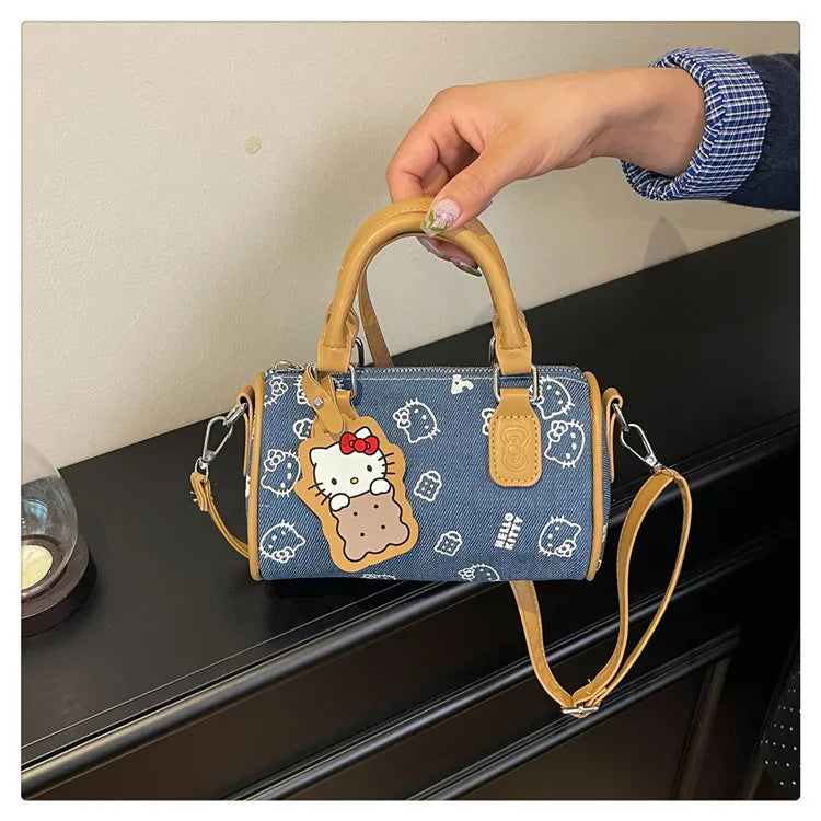 2026 Hello Kitty Denim Print Crossbody Bag – Kawaii Fashion Handbag for Women & Girls
