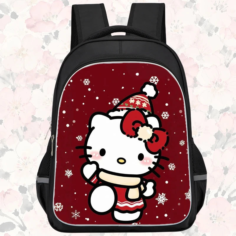 16-inch cartoon children's backpack, unisex, large capacity, double zippered pockets, ergonomic back support, Hello Kitty-theme