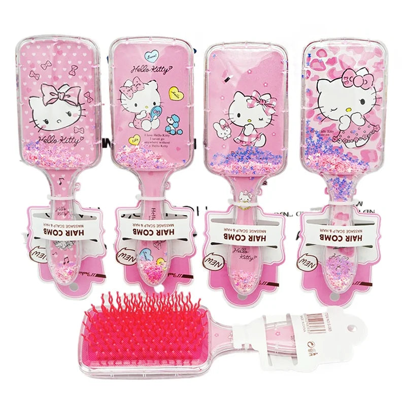 HelloKitty Combs Glitter Sequins Hair Brush Cartoon Floating Quicksand Detangling Air Cushion Combs Hair Care Tool Girl Gifts