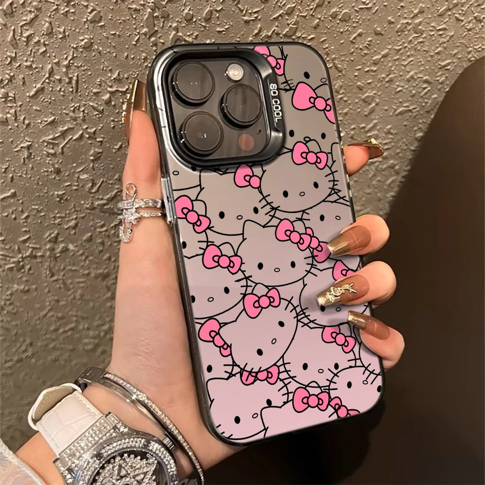 Phone Case for iPhone 17 16 Pro 15 14 ProMax Sanrio Cartoon Hello Kitty Matte XR X XS 7 8 13 14 Pro Max 15 Plus IMD Laser Cover