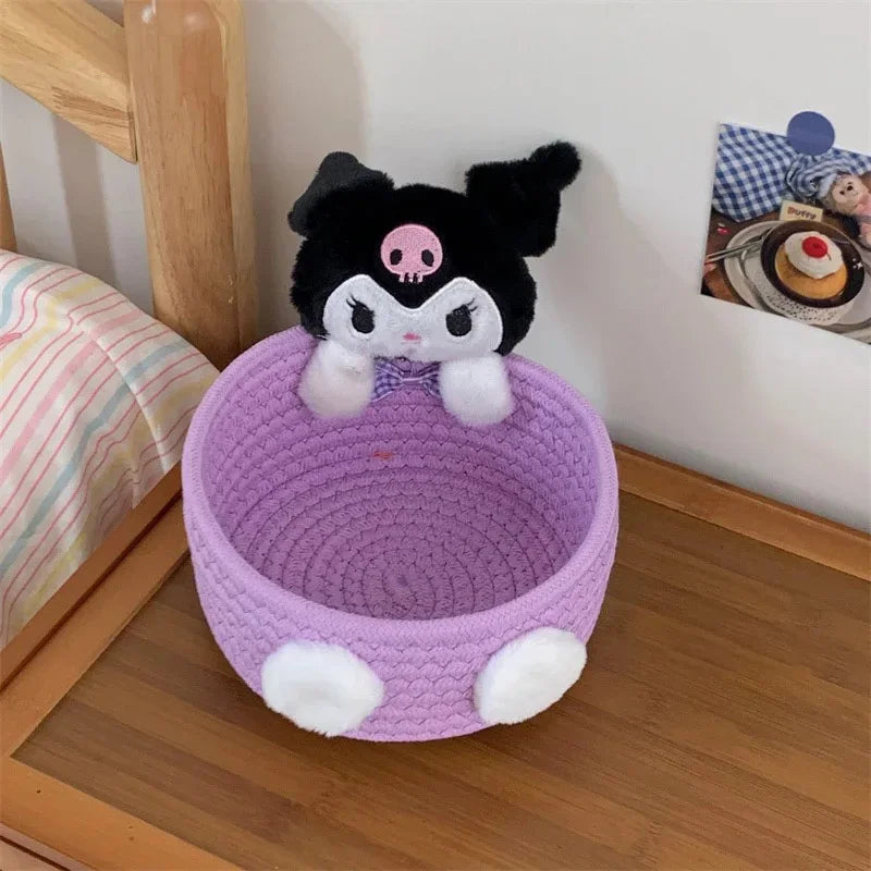 Hello Kitty Kuromi Woven Storage Basket Desktop Clutter Receiver Creative Dopamine Snack Basket Household Cosmetics Storage Box