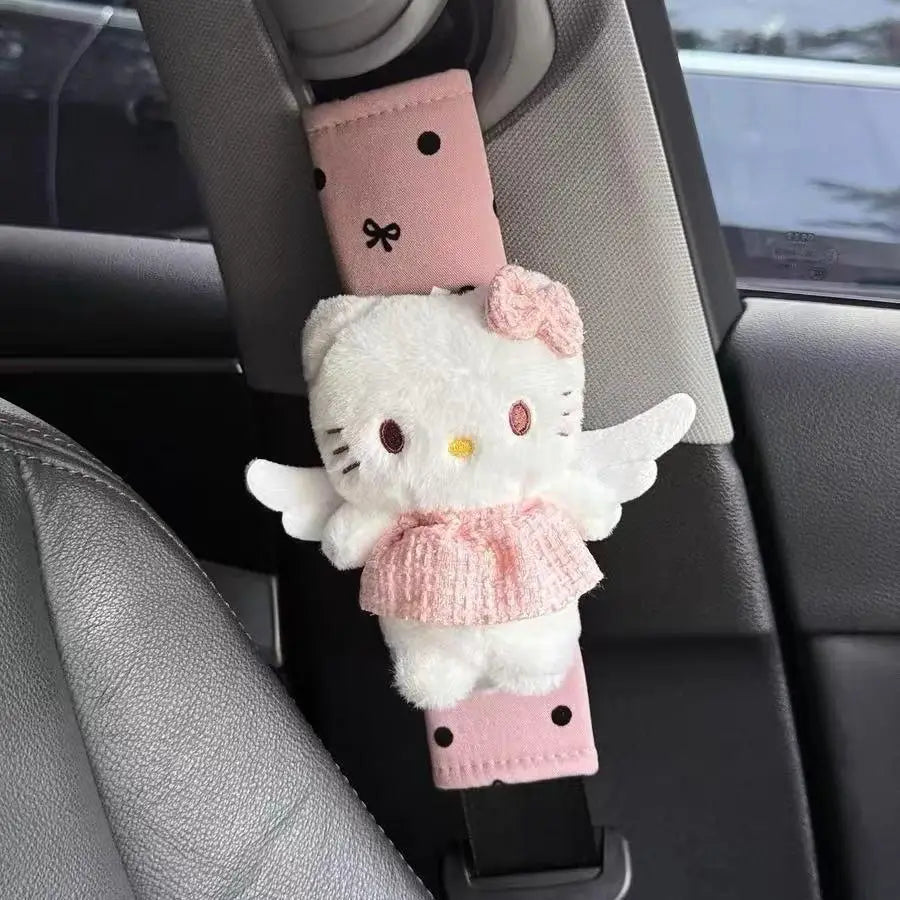 Hello Kitty Plush Seat Belt Shoulder Cover – Cute Cartoon Car Seat Belt Protector Cushion for Travel Comfort