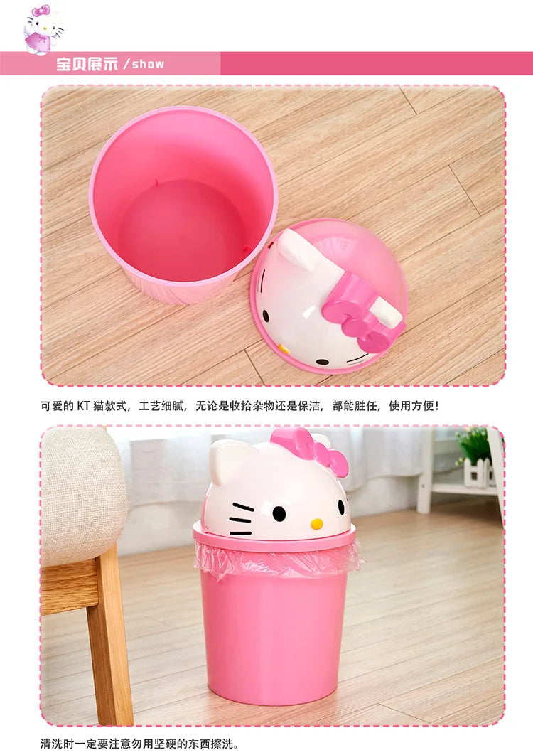 Sanrio Trash Can Kawaii Hello Kitty Cartoon Household Flip Trash Can Living Room Bedroom Bathroom Desktop Storage Bucket