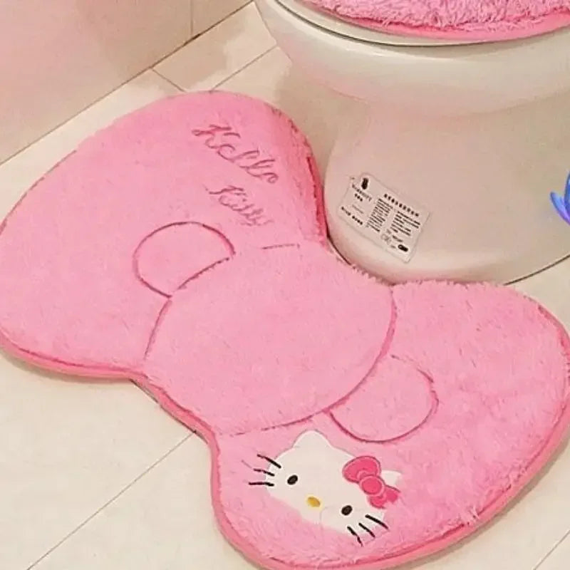 Hello Kitty 3-Piece Toilet Seat Cushion Set – Sanrio Plush Winter Bathroom Cover Set for Home Use