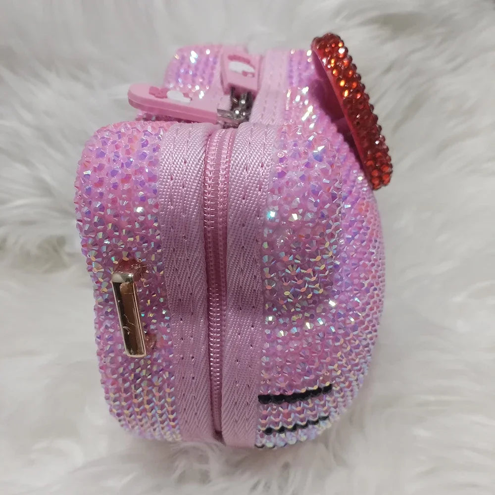 Hello Kitty Rhinestone Bling Leather Mini Bag – Cute Organizer for Earphones, Cables & Small Accessories