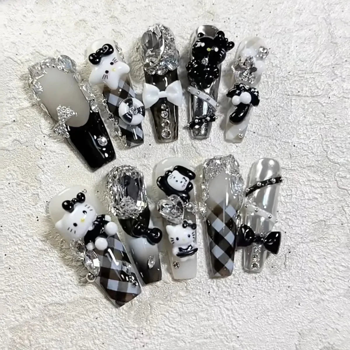 Hello Kitty Handmade Press-On Nails – Pink My Melody & Cinnamoroll Anime Nails – Detachable 3D Nail Art Decoration Set