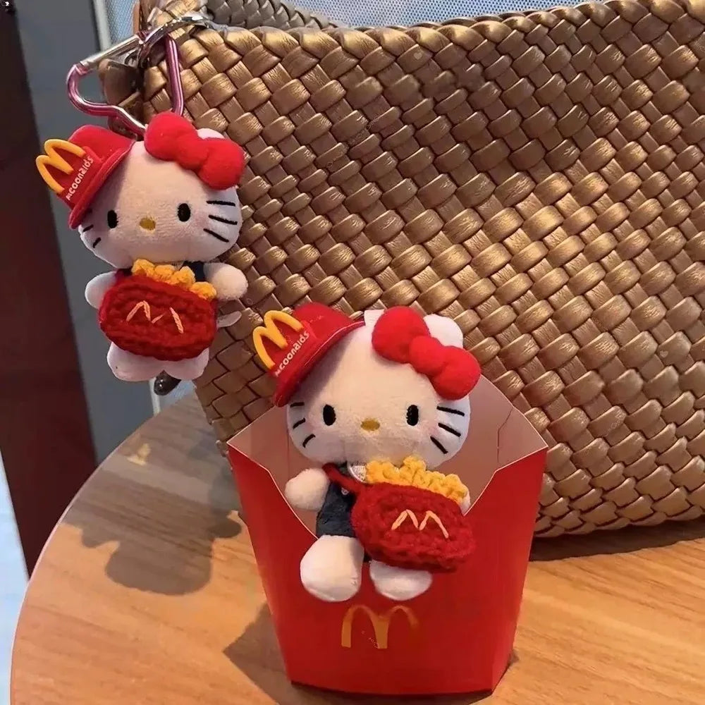 Hello Kitty Straw Hat Plush Keychain – 10cm Kawaii Cartoon Pendant & Bag Charm for Kids