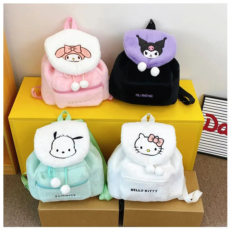 Sanrio Plush Backpack Cartoon Kuromi Melody Cute Backpack Female Sweet Backpack Doll Bag