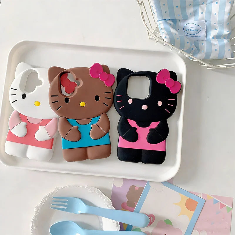 3D Candy Hello Kitty Cartoon Silicon Soft Phone Case for iPhone 17 16 15 Pro Max 14 Plus 12 Pro 13 Mini 11 7 8 X XS XR 4 5S
