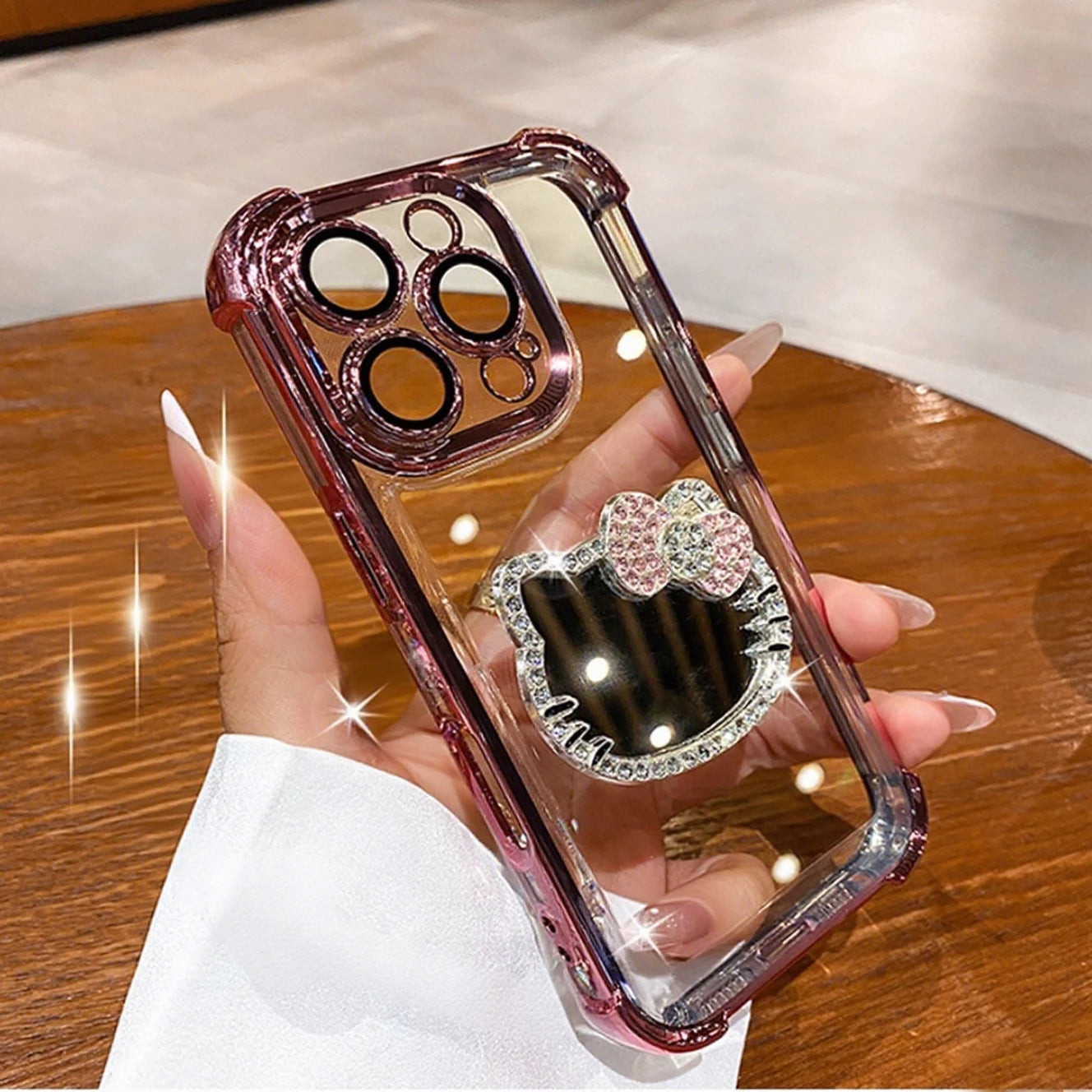 Hello Kitty Mirror Electroplated Phone Case with Bracelet – Shockproof Protective Cover for Motorola Moto Edge & Moto G Series