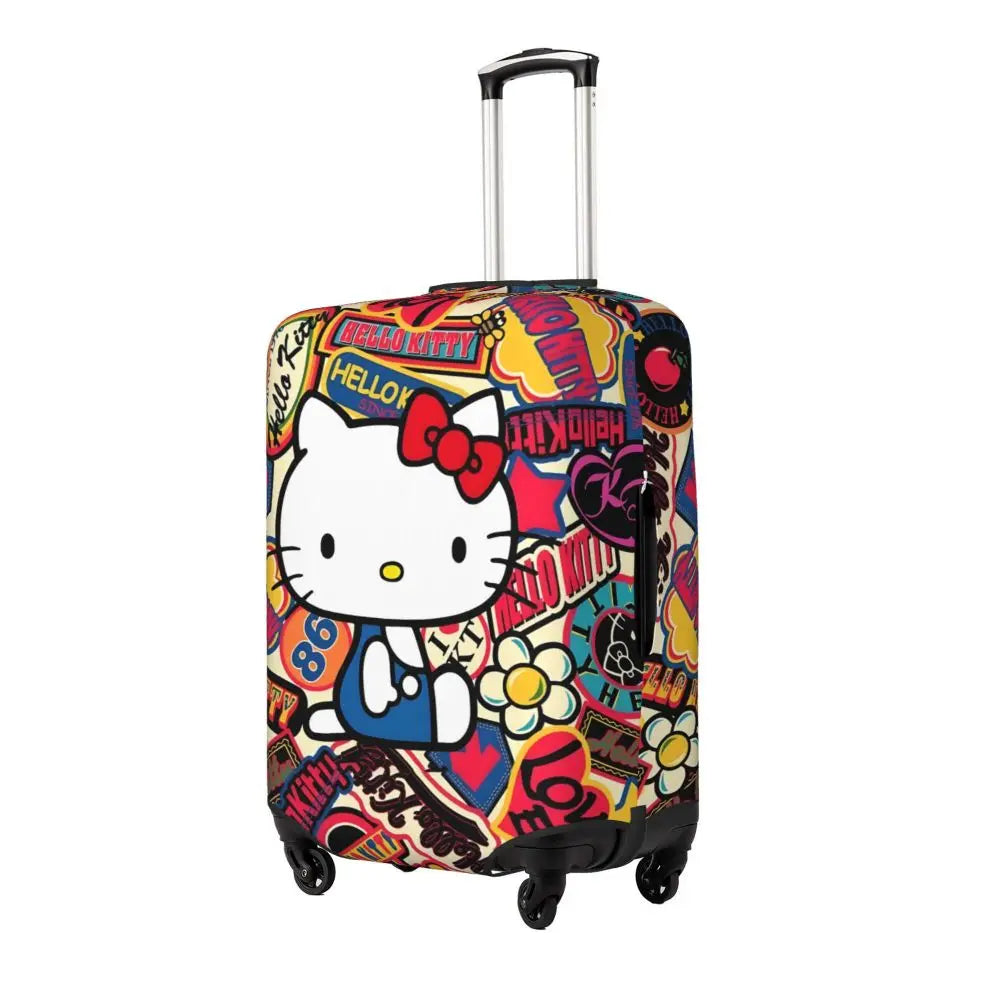 Custom Girls Kitten Classical Printing Luggage Cover Elastic Cute KT Cat Travel Suitcase Protective Covers Fits 18-32 Inch